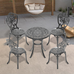 English Elm 5-Piece All-Weather Cast Aluminum Dining Set - Modern Black Frame For Compact Outdoor Spaces W1710S00206