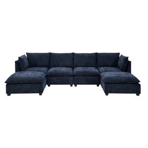 English Elm Comfy Cloud Modular Sectional Four Seat Chenille Sofa with Deep Cushions and Ottomans W1117S00340