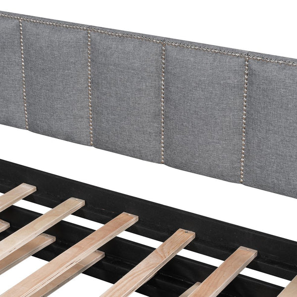 English Elm Twin Linen Upholstered Daybed with Pop up Trundle and Built in Usb Charging Gray SF000199AAE