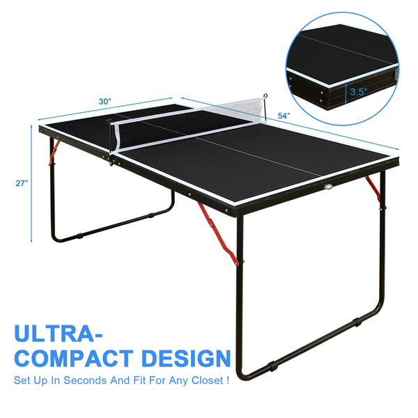 English Elm 4.5ft Foldable Ping Pong Table Mdf Surface with Net and Paddles for Play Anywhere W1408P451416