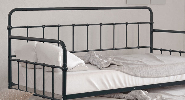 English Elm Black Twin Metal Daybed with Trundle, Contemporary Pipe-Frame Design, Space-Saving Guest Dorm Solution B2741P364824