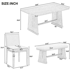 English Elm Trexm Six Piece Farmhouse Dining Set Wire Brushed Oak Veneer Table Linen Chairs Bench Natural ST000155AAN