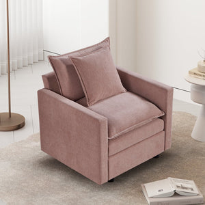 English Elm Chenille Solid Wood Frame Deep Seat Single Armchair with High-Density Foam Cushions & Toss Pillow Pink W1036P187126
