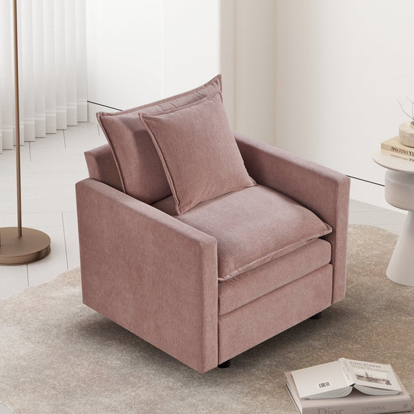English Elm Chenille Solid Wood Frame Deep Seat Single Armchair with High-Density Foam Cushions & Toss Pillow Pink W1036P187126