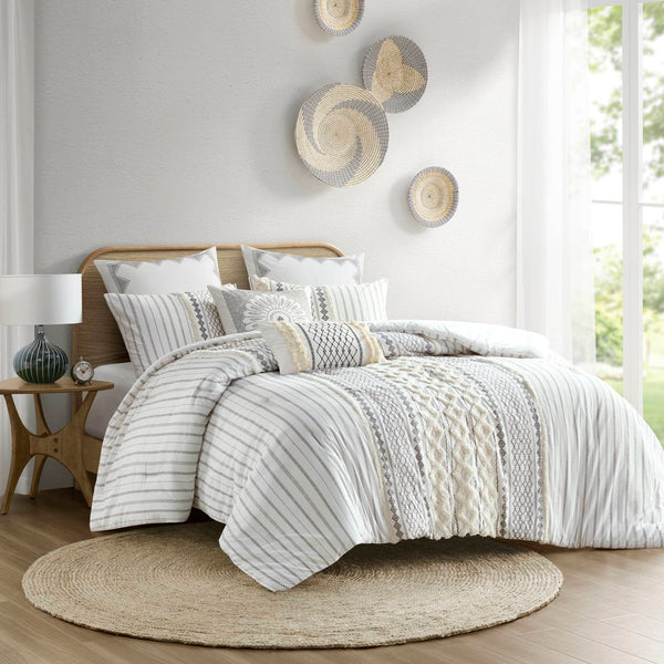 English Elm Cotton Imani Comforter Mini Set with Tufted Chenille Geometric Print, OEKO-TEX Soft King Bedding Ivory 21.65 L x 22.83 W x 10.63 H B035128794