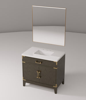 English Elm Brown Oak Single Bath Vanity With Cultured Marble Countertop & 34 In. Mirror - Stylish Storage Solution! B2731S01461