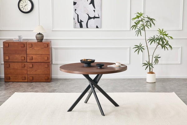 English Elm Round Foldable Mdf Dining Table with Radial Legs for Small Space Bistro Interiors Dark Walnut W3493P462092