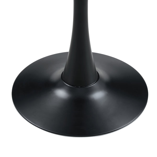 English Elm Round Faux Marble Tulip Pedestal Dining Table Mid Century Modern for Small Bistro Spaces Black,Wood W2920P405350