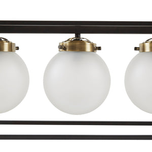 JLA Home INK+IVY - 6-Light Antique Brass Linear Chandelier with 6 Frosted Globe Shades — Industrial Vintage Glow for Dining II150-0122