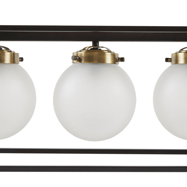 JLA Home INK+IVY - 6-Light Antique Brass Linear Chandelier with 6 Frosted Globe Shades — Industrial Vintage Glow for Dining II150-0122