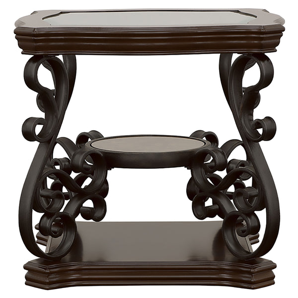 English Elm Bianca Merlot 2-Shelf Glass Top End Table with Cherry Veneer, Sturdy Metal Legs & Elegant Storage B062P328631
