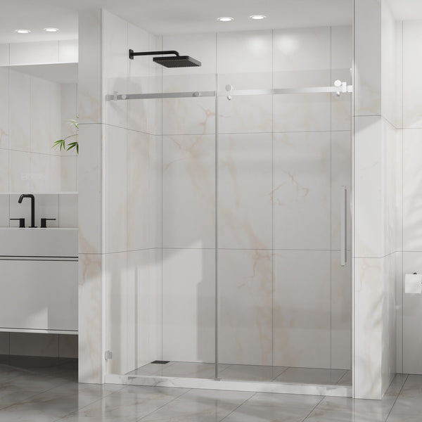 English Elm Goodyo Frameless Sliding Shower Door, 60" X 72" With 6Mm Tempered Glass & Easy-Clean Chrome Hardware D163118743