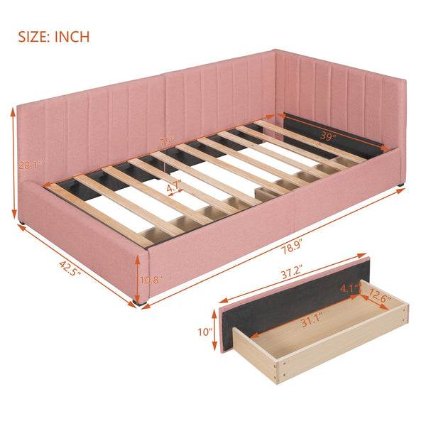 English Elm Upholstered Linen Twin Daybed with Storage Drawers Sofa Frame for Guest Rooms Pink N708P438851H