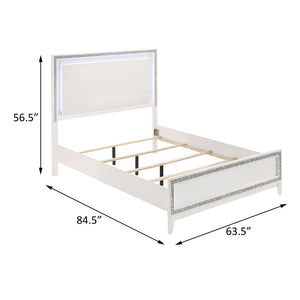 English Elm White Queen Bed LED Headboard with Silver Trim, Low-Profile Footboard, Stable Slat Support B062S00485