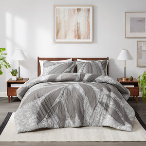 JLA Home Urban Habitat - Botanical Reversible Cotton Duvet Cover Set — Sustainable BCI Cotton, OEKO-TEX, Gray Botanical Prints UH12-2529