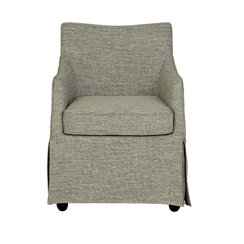 English Elm Upholstered Skirted Arm Chair with Hidden Casters Padded Seat for Dining Rooms B035P341172