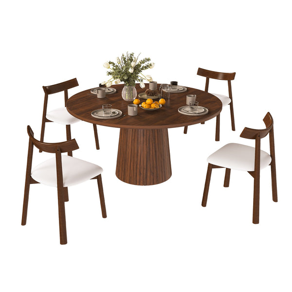English Elm Retractable Rock Slab Dining Set with Leather Wrapped Base for Compact Apartments Walnut W2700S00126