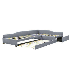 English Elm Upholstered Twin Daybed with Pull Out Trundle Linen Blend Sofa Style Studio Bed Gray GX001316AAE