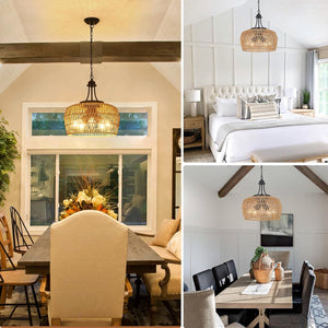 English Elm Large Farmhouse 5-Light Rattan Chandelier with Wicker Shades, 18" Boho Coastal Pendant for Dining Room W2738P185435