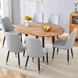 English Elm Table Modern Extendable Wood Mdf Dining Set With 6 Pu Chairs - Stylish, Versatile & Space-Saving Design W1151S03937-GIGA