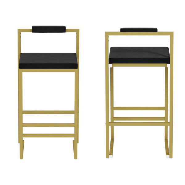 English Elm Modern Velvet Counter Height Bar Stools Set Of 2 - Stylish Gold & Black Upholstered Dining Chairs W1757P310419