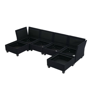 English Elm UNITED Modular 6-Seat Sectional Sofa with Removable Ottoman, Storage Compartments, Convertible Comfort Black W1568S00243