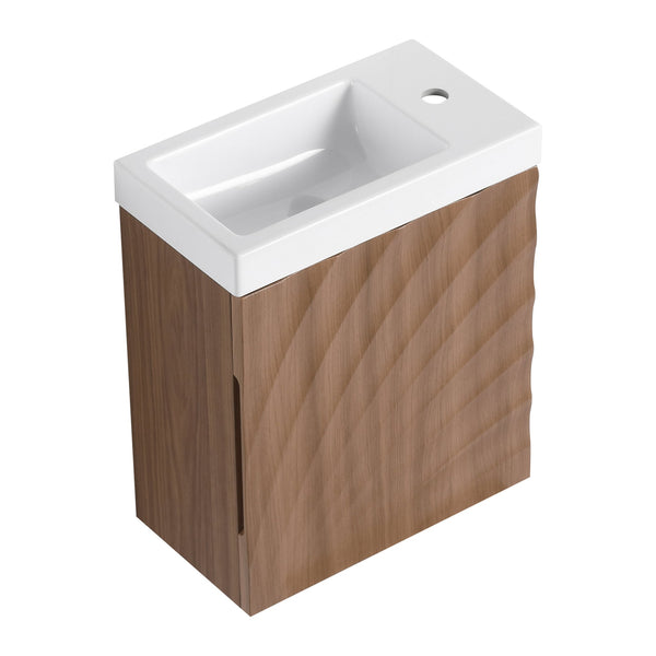 English Elm 18.5" Compact Wall-Mounted Bathroom Vanity With Stylish Resin Sink & Soft-Close Door, Walnut Finish W1972P362137