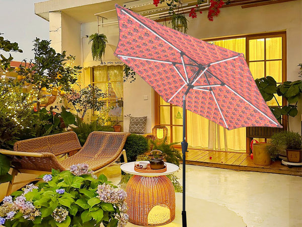 English Elm 9ft Solar Led Patio Umbrella with Tilt Crank and Upf 40 Polyester Canopy Outdoor W656P406903