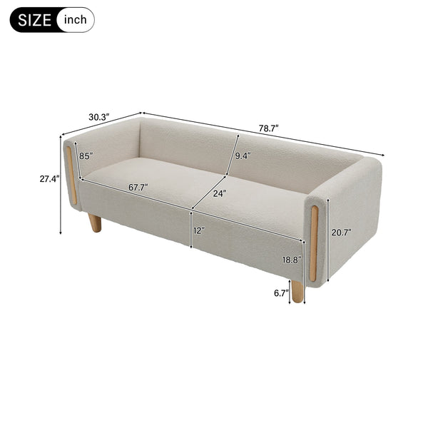 English Elm Modern Boucle Three Seat Sofa with Rubberwood Legs Pocket Spring Support Living Room Oatmeal N763P403678D