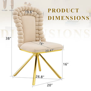 English Elm Set of 2 Sculptural Bubble Back Velvet Dining Chairs with Electroplated Metal Legs Beige,Gold W1512P491562