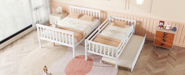 English Elm Twin Over Full Bunk Bed With Trundle - Stylish, Safe, And Convertible Rubberwood Design For Kids W504S00187-GIGA