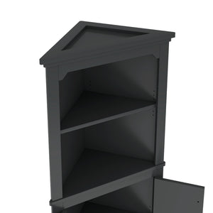 English Elm Tall Corner Cabinet with Doors - Slim Black Storage Tower for Living Room, Bathroom, Kitchen, Office W1580P332942