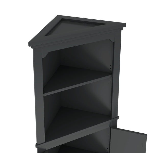 English Elm Tall Corner Cabinet with Doors - Slim Black Storage Tower for Living Room, Bathroom, Kitchen, Office W1580P332942