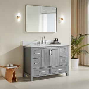 English Elm Fully Assembled Rubberwood Bathroom Vanity with Carrara Marble Top and Soft Close Doors W1826P211180