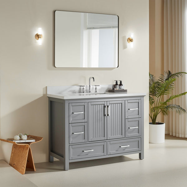 English Elm Fully Assembled Rubberwood Bathroom Vanity with Carrara Marble Top and Soft Close Doors W1826P211180