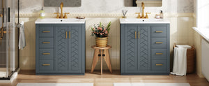 English Elm 60'' Bathroom Vanity Set With Ceramic Sink - Stylish Solid Wood Frame, Soft-Closing Drawers & Doors N710SS00001C