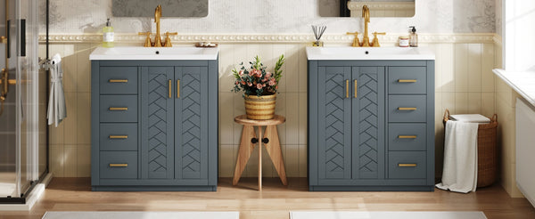 English Elm 60'' Bathroom Vanity Set With Ceramic Sink - Stylish Solid Wood Frame, Soft-Closing Drawers & Doors N710SS00001C