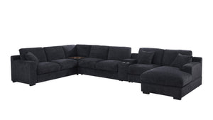 English Elm Chiara Chenille Sectional Sofa with Chaise Cupholders Usb Charging Ports Living Room Dark Gray B2749S00234