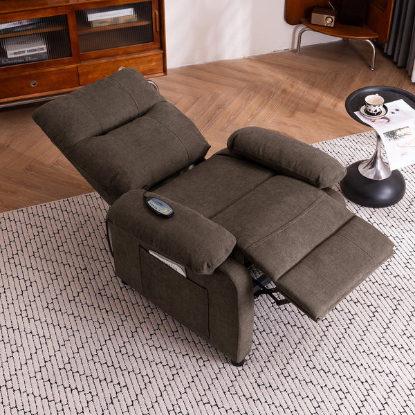 English Elm 019-160°recliner Plush Chenille Push Back Chair with Massage Heating for Seniors Brown W2636P286682