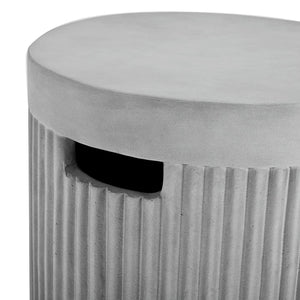 English Elm U_style Outdoor Mgo Propane Tank Cover Round Patio Side Table Fluted Stone Finish Gray N711P410569E