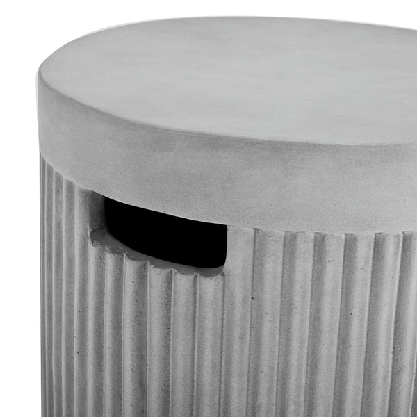 English Elm U_style Outdoor Mgo Propane Tank Cover Round Patio Side Table Fluted Stone Finish Gray N711P410569E
