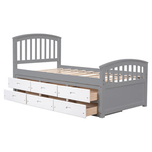 English Elm Twin Platform Bed Solid Pine Frame Six Drawer Storage Clean Modern Bedroom Design N719S000121S