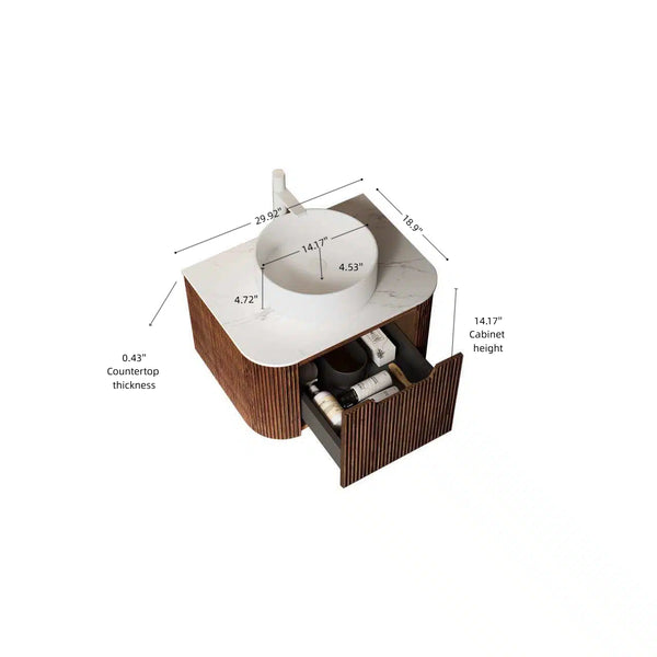 English Elm Muri Floating Bathroom Vanity Plywood Cabinet Sintered Stone Top Oak Drawer Walnut,White W2615S00411