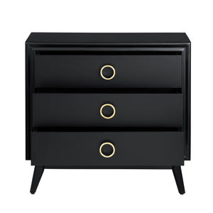 Crestview Collection 3-drawer Accent Chest: Modern Black Wood Design With Brass Pulls & Sleek Tapered Legs For Elegance Black Solid Wood Cvfvr8437