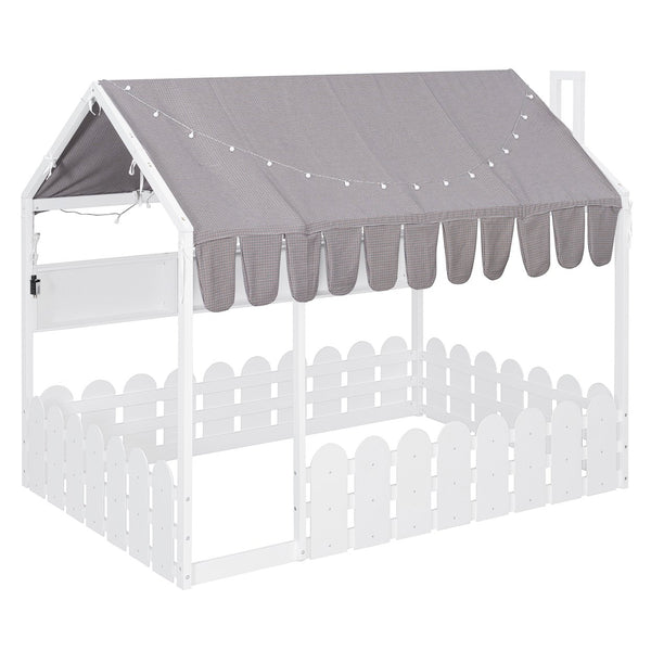 English Elm {slats Are Not Included} Twin Montessori House Floor Bed Kids Tent Lights Shelves Pinewood Frame White N708P407963K