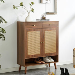 English Elm Multi-Functional Walnut Mdf Shoe Cabinet - Elegant Nordic & Industrial Design With Smart Storage Solutions W3226P278928