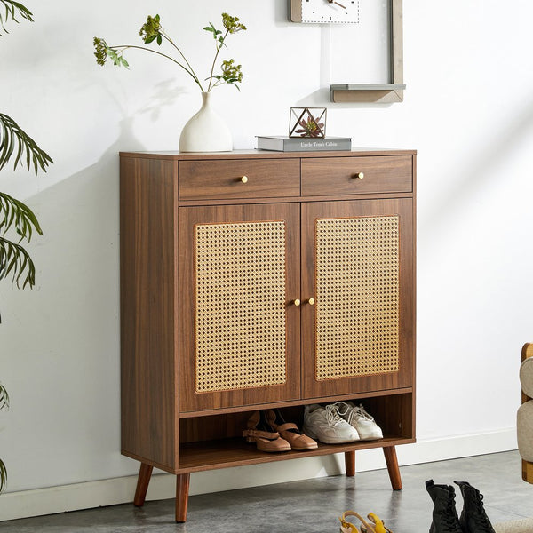 English Elm Multi-Functional Walnut Mdf Shoe Cabinet - Elegant Nordic & Industrial Design With Smart Storage Solutions W3226P278928