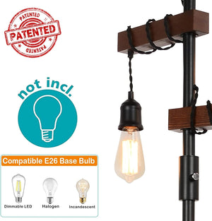 English Elm Dimmable Industrial Floor Lamp 68" 3-Head Wood & Metal Tree Lamp with Rotary Dimmer, Rustic Vintage Accent W2738P227440
