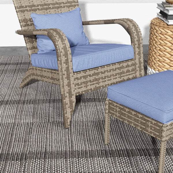 English Elm Outsunny Wicker Adirondack Chair & Ottoman Set – Cozy Outdoor Lounge With Cushions For Deck, Gray W2225P174012-GIGA