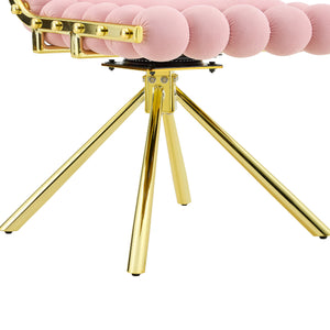 English Elm Cream Dutch Velvet Swivel Chair Tufted Bubble Backrest Glam Armless Accent Seat Gold,Pink W3875P448020